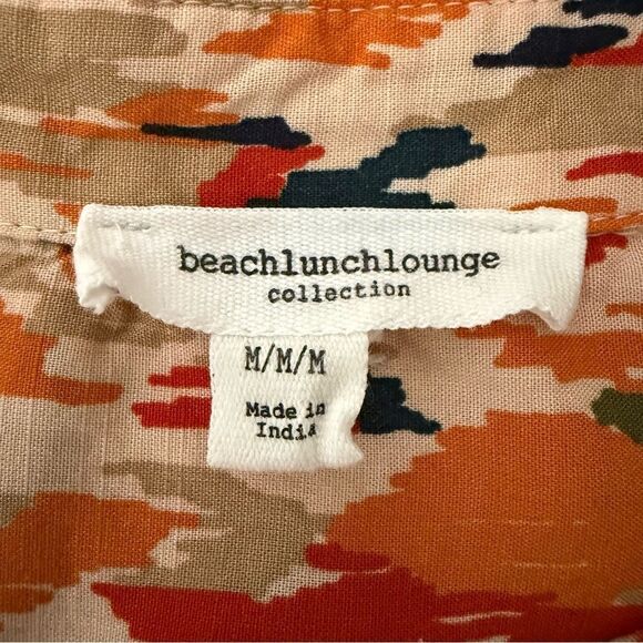 Beach Lunch Lounge Shirt Blouse Womens Sz M Orange Button Up Abstract Artsy Boho - Picture 7 of 11